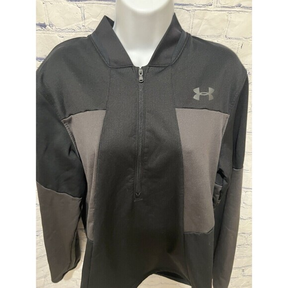 Under Armour 1/4 Zip Sweater Ladies Large Black Grey Pullover - Picture 2 of 6